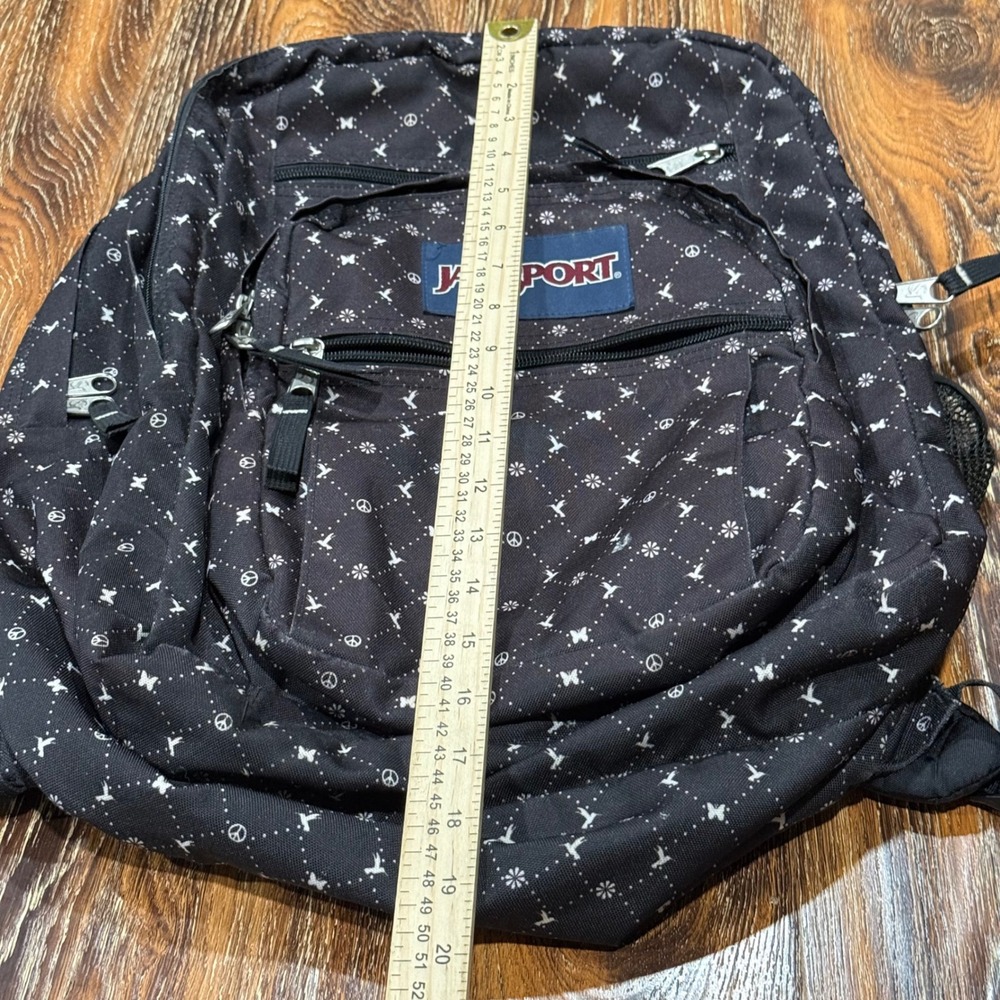 JanSport Big Student Backpack Black Peace Sign Butterfly Print Bookbag Multi-Zip - Picture 8 of 8